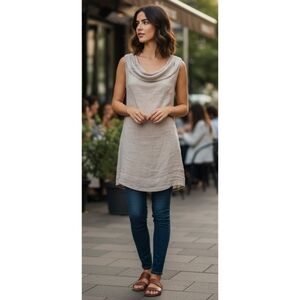 Blu Orchid Linen dress Made in Italy Tan Size S